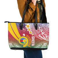 Shefa Province Leather Tote Bag Vanuatu Pattern Map - Plumeria Flag Color LT14 - Polynesian Pride