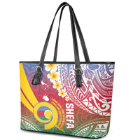 Shefa Province Leather Tote Bag Vanuatu Pattern Map - Plumeria Flag Color LT14 - Polynesian Pride