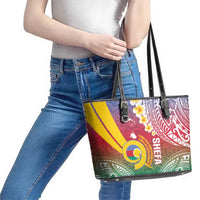Shefa Province Leather Tote Bag Vanuatu Pattern Map - Plumeria Flag Color LT14 - Polynesian Pride