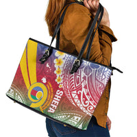 Shefa Province Leather Tote Bag Vanuatu Pattern Map - Plumeria Flag Color LT14 - Polynesian Pride