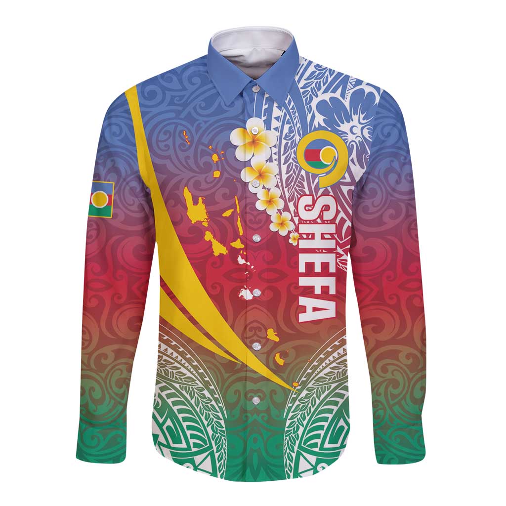 Shefa Province Long Sleeve Button Shirt Vanuatu Pattern Map - Plumeria Flag Color LT14 Unisex Red - Polynesian Pride