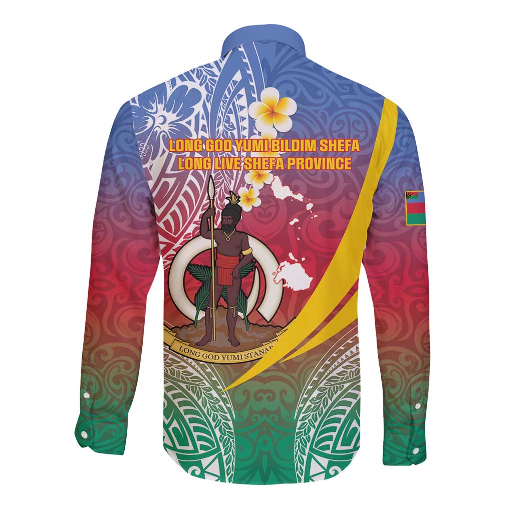 Shefa Province Long Sleeve Button Shirt Vanuatu Pattern Map - Plumeria Flag Color LT14 - Polynesian Pride