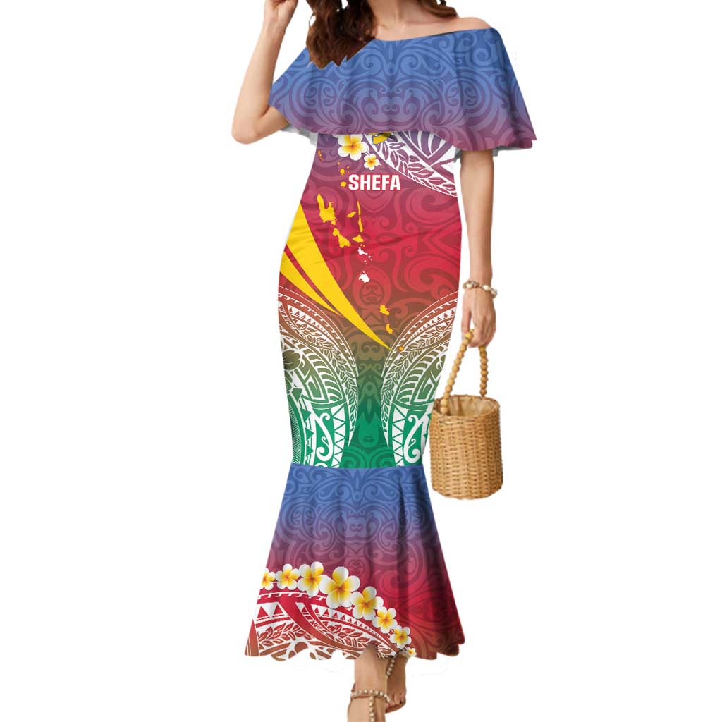 Shefa Province Mermaid Dress Vanuatu Pattern Map - Plumeria Flag Color LT14 Women Red - Polynesian Pride