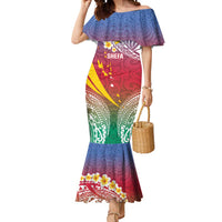 Shefa Province Mermaid Dress Vanuatu Pattern Map - Plumeria Flag Color LT14 Women Red - Polynesian Pride