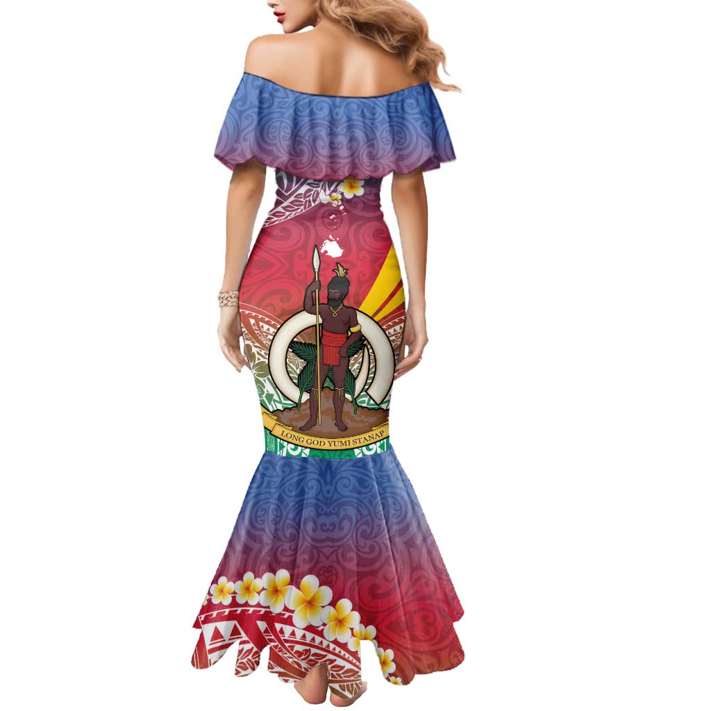 Shefa Province Mermaid Dress Vanuatu Pattern Map - Plumeria Flag Color LT14 - Polynesian Pride