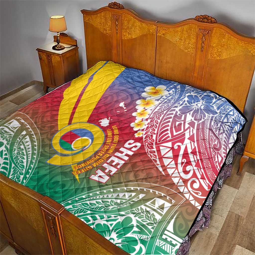 Shefa Province Quilt Vanuatu Pattern Map - Plumeria Flag Color LT14 - Polynesian Pride