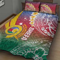 Shefa Province Quilt Bed Set Vanuatu Pattern Map - Plumeria Flag Color