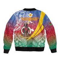 Shefa Province Sleeve Zip Bomber Jacket Vanuatu Pattern Map - Plumeria Flag Color