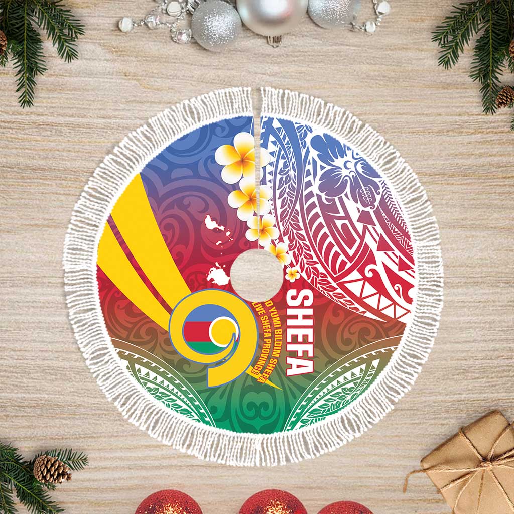Shefa Province Tree Skirt Vanuatu Pattern Map - Plumeria Flag Color LT14 Fringed Red - Polynesian Pride