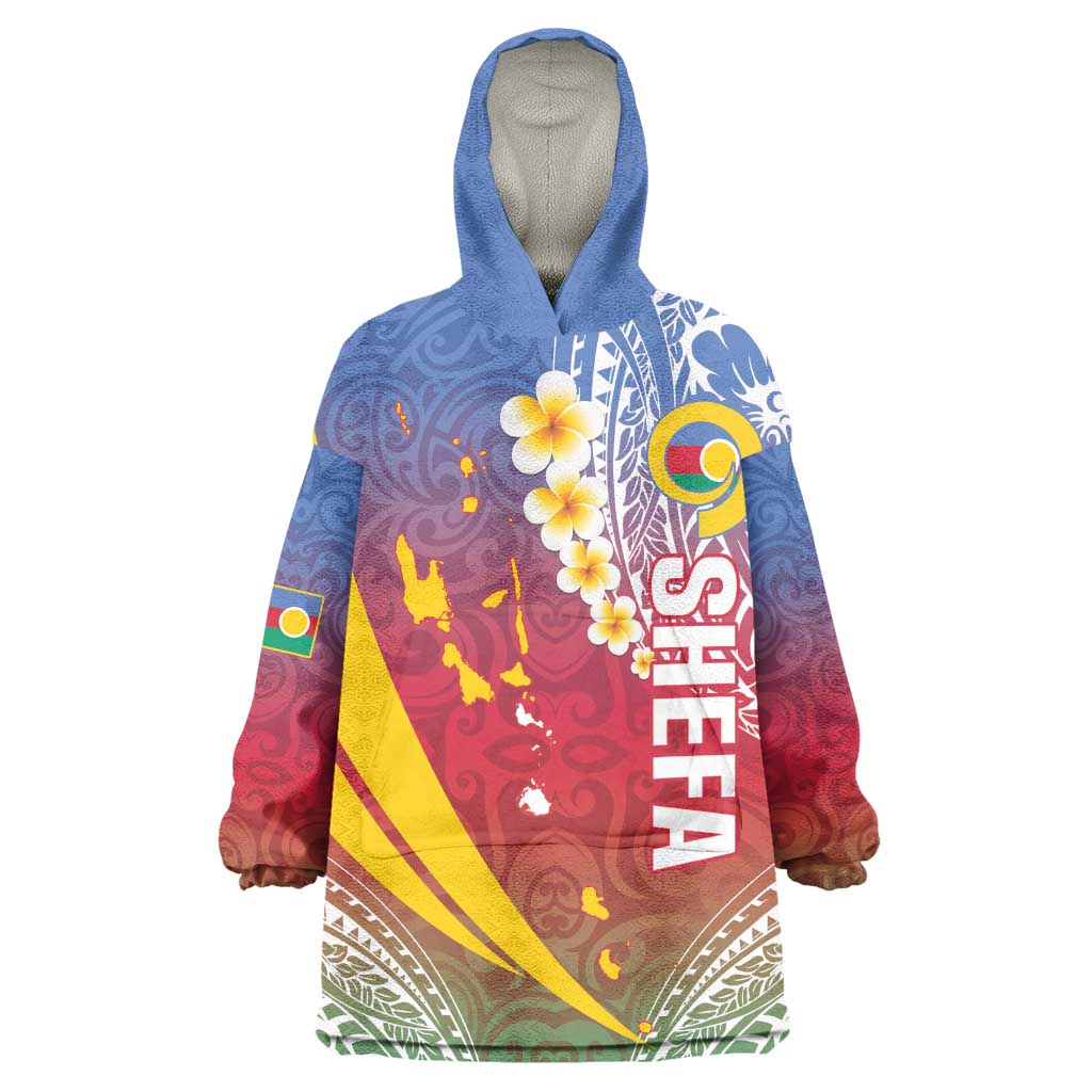 Shefa Province Wearable Blanket Hoodie Vanuatu Pattern Map - Plumeria Flag Color LT14 One Size Red - Polynesian Pride