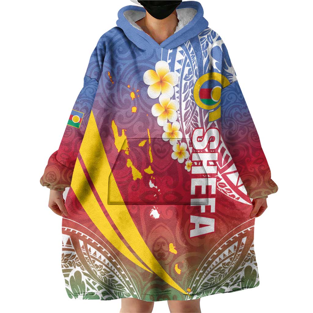 Shefa Province Wearable Blanket Hoodie Vanuatu Pattern Map - Plumeria Flag Color LT14 - Polynesian Pride