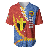 Tafea Province Baseball Jersey Vanuatu Pattern Map - Plumeria Flag Color LT14 Red - Polynesian Pride