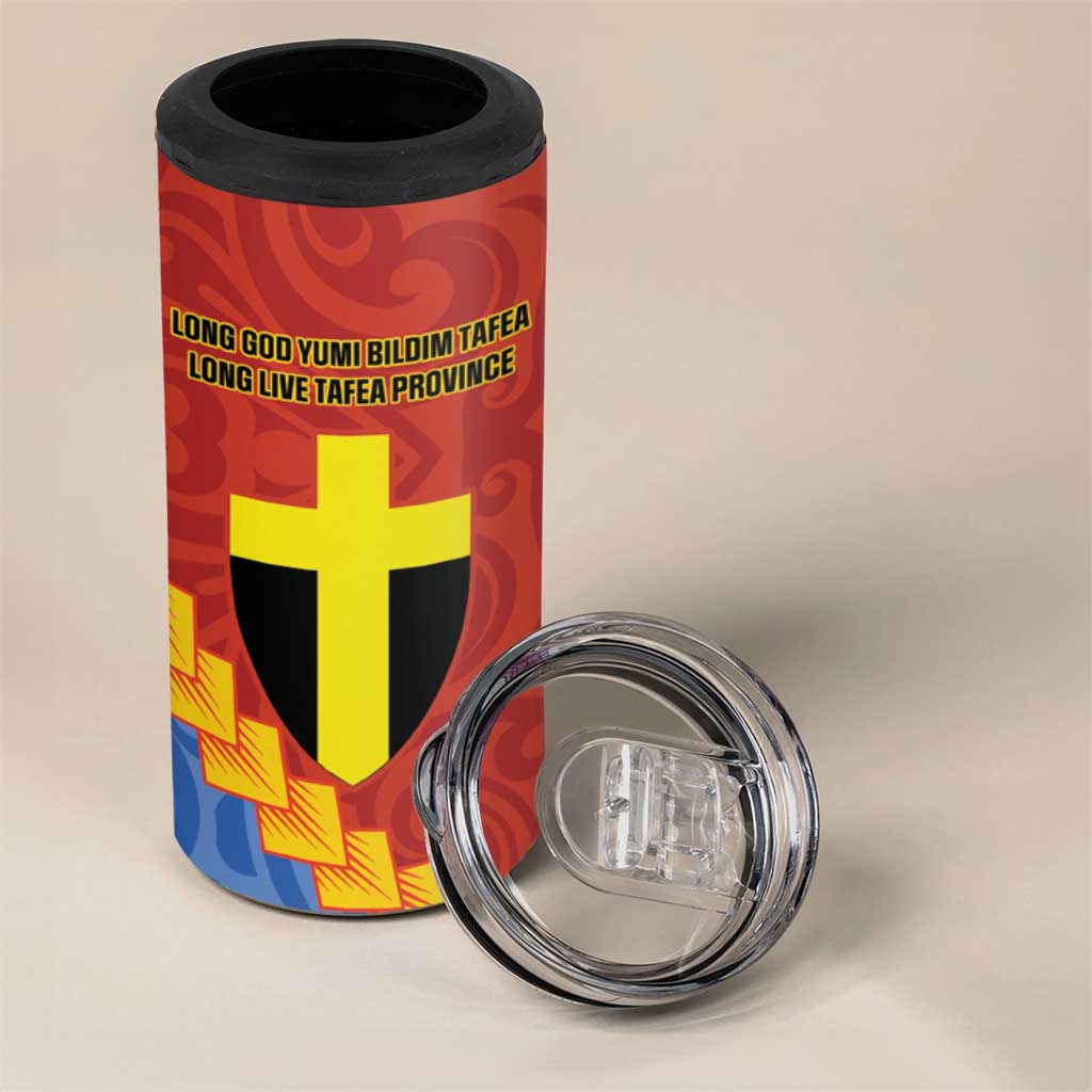 Tafea Province 4 in 1 Can Cooler Tumbler Vanuatu Pattern Map With Plumeria Flag Color