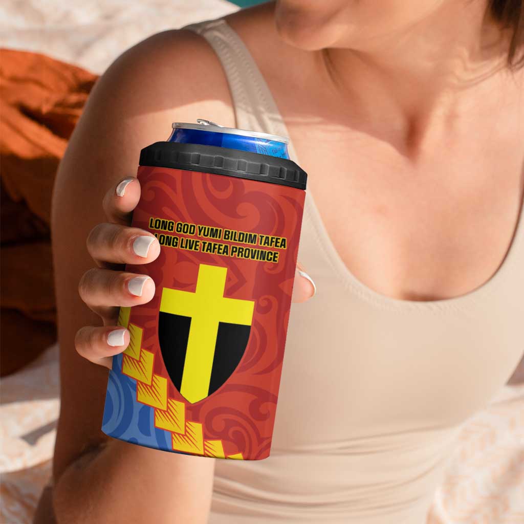 Tafea Province 4 in 1 Can Cooler Tumbler Vanuatu Pattern Map With Plumeria Flag Color