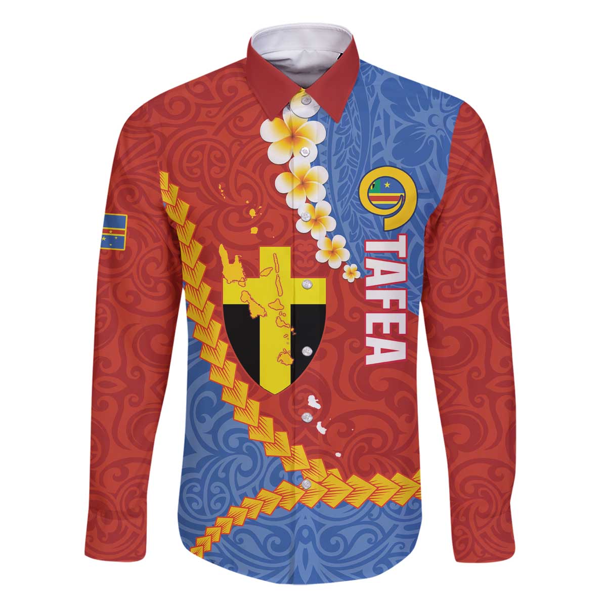Tafea Province Family Matching Off The Shoulder Long Sleeve Dress and Hawaiian Shirt Vanuatu Pattern Map - Plumeria Flag Color