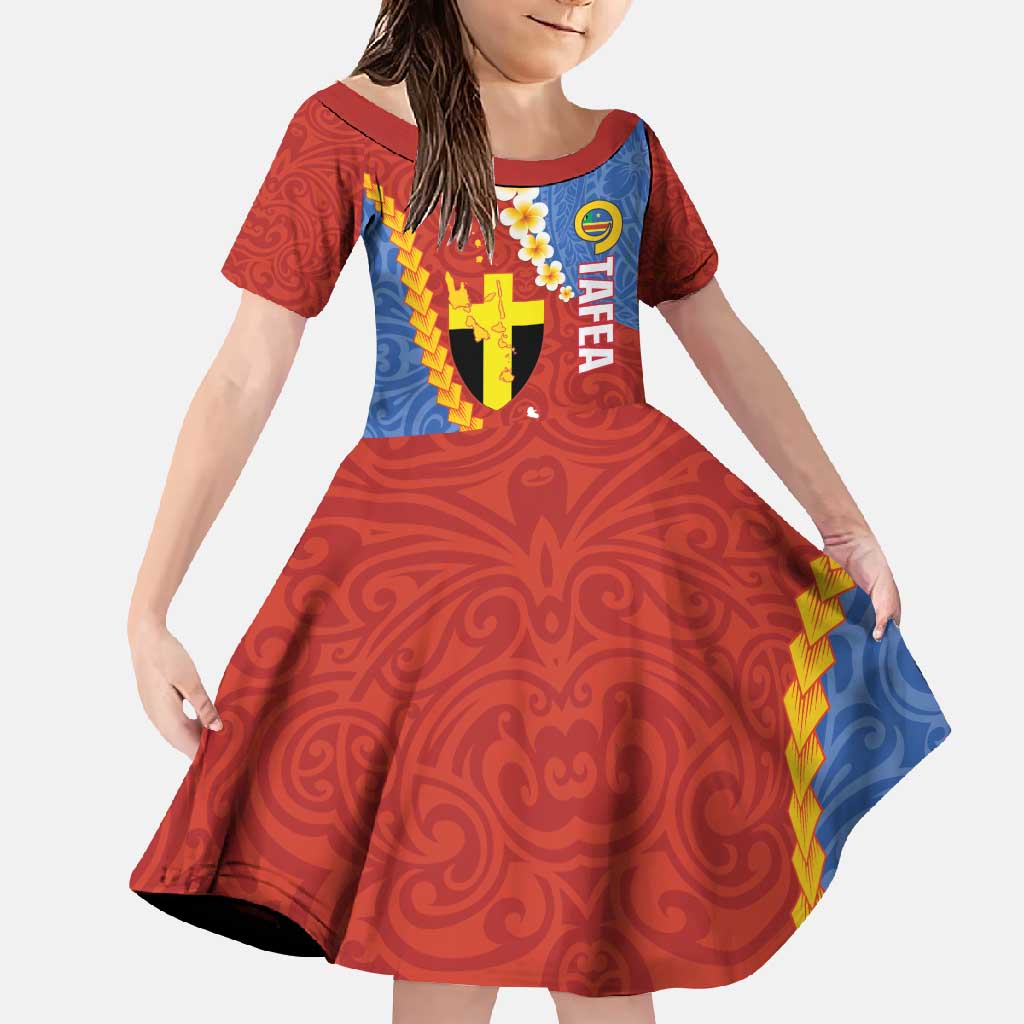 Tafea Province Family Matching Off Shoulder Maxi Dress and Hawaiian Shirt Vanuatu Pattern Map - Plumeria Flag Color LT14 Daughter's Dress Red - Polynesian Pride