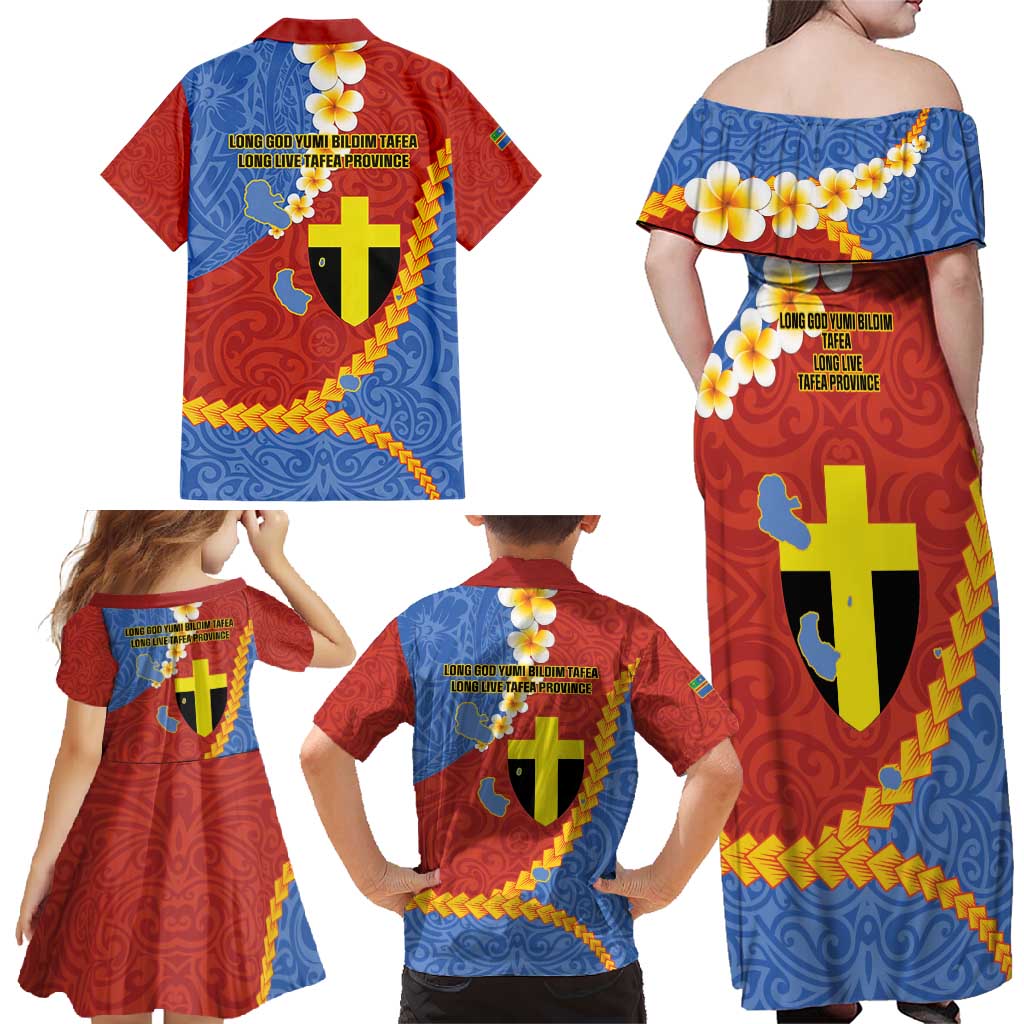 Tafea Province Family Matching Off Shoulder Maxi Dress and Hawaiian Shirt Vanuatu Pattern Map - Plumeria Flag Color LT14 - Polynesian Pride