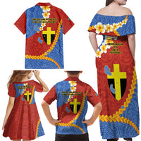 Tafea Province Family Matching Off Shoulder Maxi Dress and Hawaiian Shirt Vanuatu Pattern Map - Plumeria Flag Color LT14 - Polynesian Pride