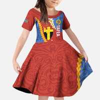 Tafea Province Family Matching Puletasi and Hawaiian Shirt Vanuatu Pattern Map - Plumeria Flag Color LT14 Daughter's Dress Red - Polynesian Pride