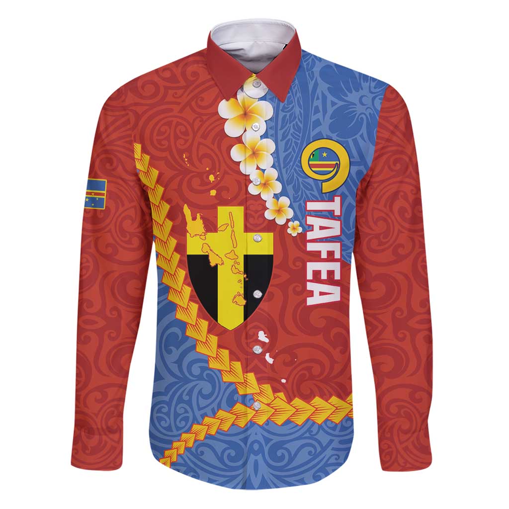 Tafea Province Family Matching Puletasi and Hawaiian Shirt Vanuatu Pattern Map - Plumeria Flag Color LT14 Dad's Shirt - Long Sleeve Red - Polynesian Pride