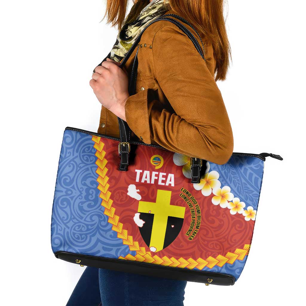 Tafea Province Leather Tote Bag Vanuatu Pattern Map - Plumeria Flag Color LT14 Red - Polynesian Pride