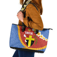 Tafea Province Leather Tote Bag Vanuatu Pattern Map - Plumeria Flag Color LT14 Red - Polynesian Pride
