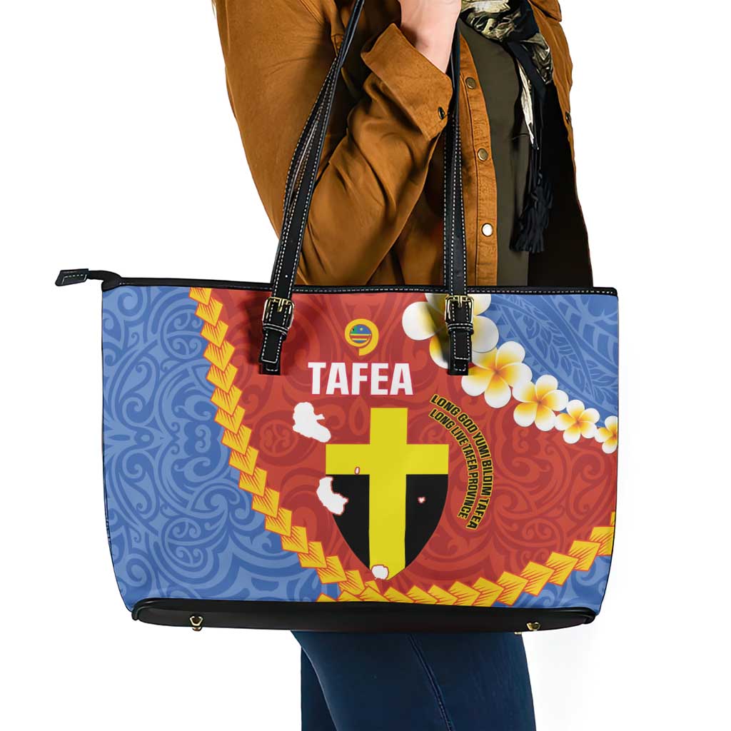 Tafea Province Leather Tote Bag Vanuatu Pattern Map - Plumeria Flag Color LT14 - Polynesian Pride