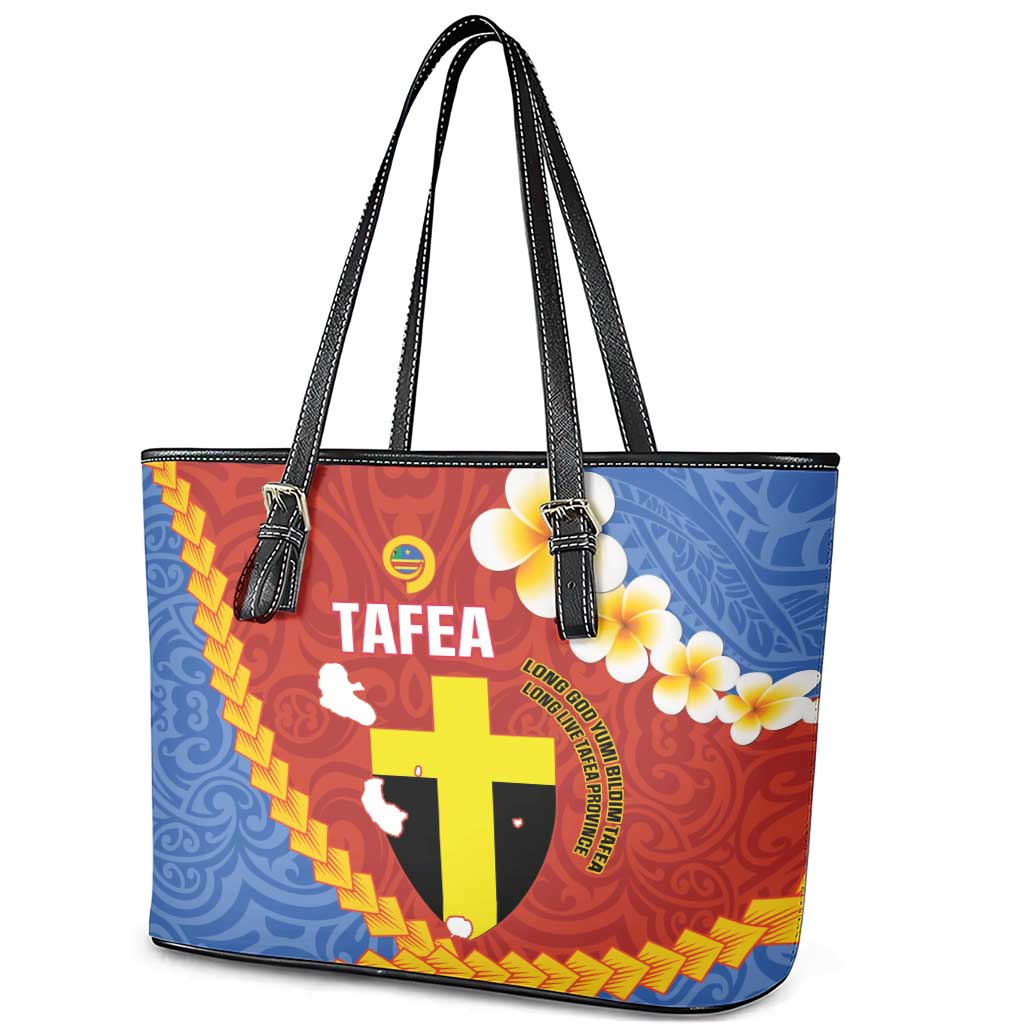 Tafea Province Leather Tote Bag Vanuatu Pattern Map - Plumeria Flag Color LT14 - Polynesian Pride