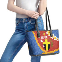 Tafea Province Leather Tote Bag Vanuatu Pattern Map - Plumeria Flag Color LT14 - Polynesian Pride