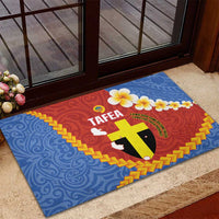 Tafea Province Rubber Doormat Vanuatu Pattern Map - Plumeria Flag Color