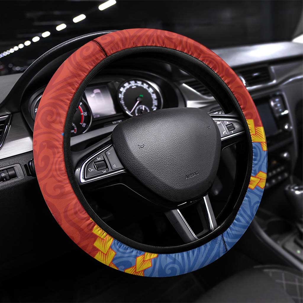 Tafea Province Steering Wheel Cover Vanuatu Pattern Map - Plumeria Flag Color