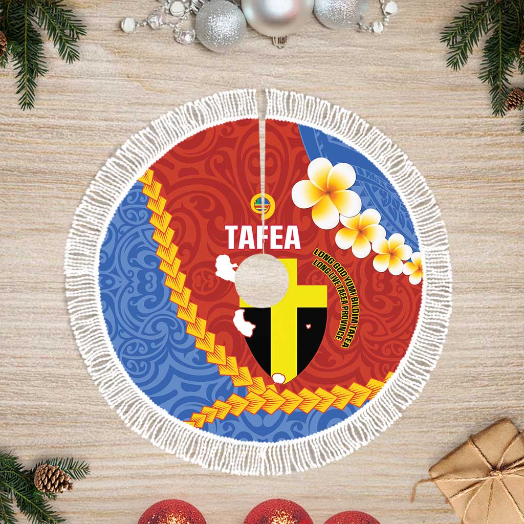Tafea Province Tree Skirt Vanuatu Pattern Map - Plumeria Flag Color LT14 Fringed Red - Polynesian Pride