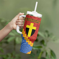 Tafea Province Tumbler With Handle Vanuatu Pattern Map With Plumeria Flag Color
