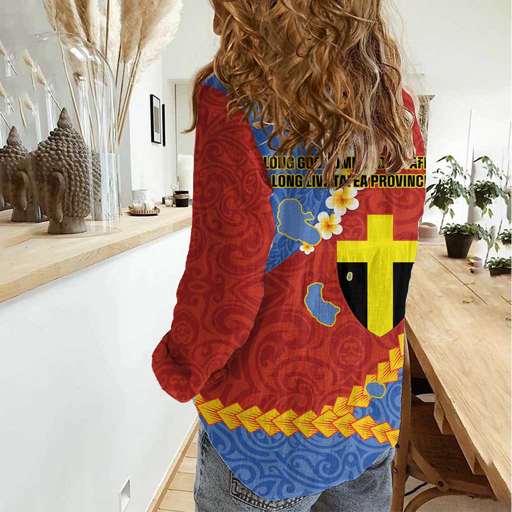 Tafea Province Women Casual Shirt Vanuatu Pattern Map - Plumeria Flag Color LT14 - Polynesian Pride