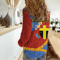Tafea Province Women Casual Shirt Vanuatu Pattern Map - Plumeria Flag Color LT14 - Polynesian Pride