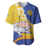 Torba Province Baseball Jersey Vanuatu Pattern Crocodile - Plumeria Flag Color LT14 Yellow - Polynesian Pride