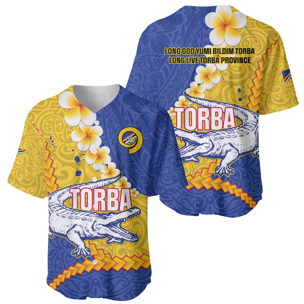 Torba Province Baseball Jersey Vanuatu Pattern Crocodile - Plumeria Flag Color LT14 - Polynesian Pride