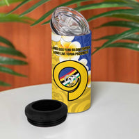 Torba Province 4 in 1 Can Cooler Tumbler Vanuatu Pattern Crocodile With Plumeria Flag Color