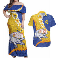 Torba Province Couples Matching Off Shoulder Maxi Dress and Hawaiian Shirt Vanuatu Pattern Crocodile - Plumeria Flag Color LT14 Yellow - Polynesian Pride