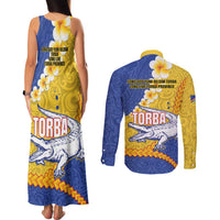 Torba Province Couples Matching Tank Maxi Dress and Long Sleeve Button Shirt Vanuatu Pattern Crocodile - Plumeria Flag Color