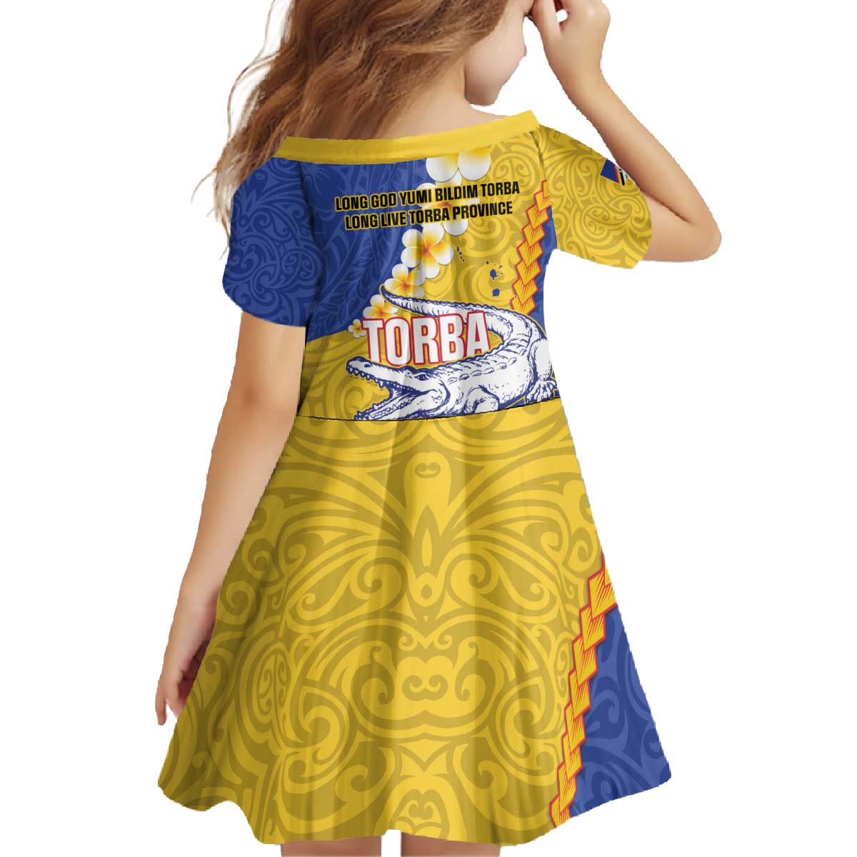 Torba Province Family Matching Off The Shoulder Long Sleeve Dress and Hawaiian Shirt Vanuatu Pattern Crocodile - Plumeria Flag Color