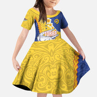 Torba Province Family Matching Puletasi and Hawaiian Shirt Vanuatu Pattern Crocodile - Plumeria Flag Color LT14 Daughter's Dress Yellow - Polynesian Pride