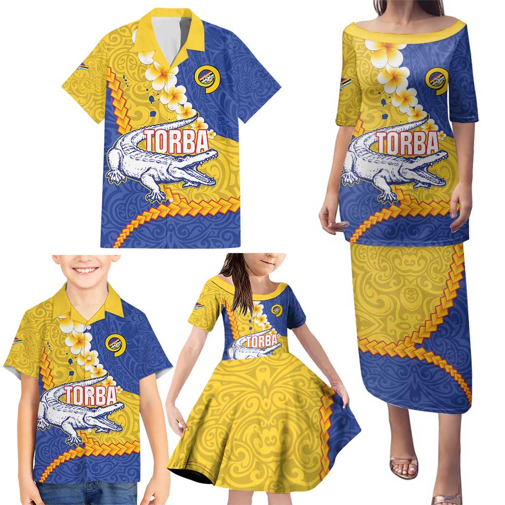 Torba Province Family Matching Puletasi and Hawaiian Shirt Vanuatu Pattern Crocodile - Plumeria Flag Color LT14 - Polynesian Pride