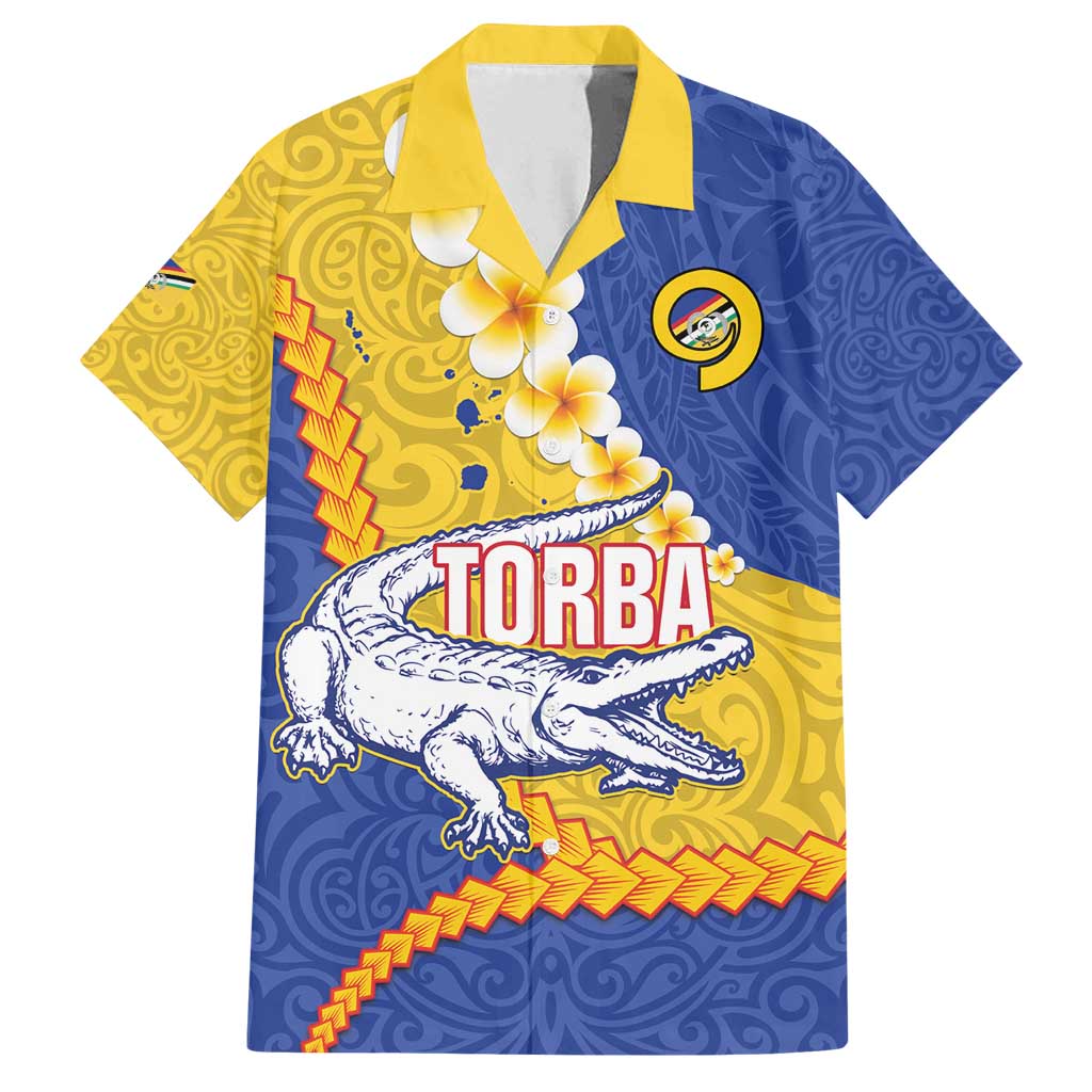 Torba Province Family Matching Puletasi and Hawaiian Shirt Vanuatu Pattern Crocodile - Plumeria Flag Color LT14 Dad's Shirt - Short Sleeve Yellow - Polynesian Pride