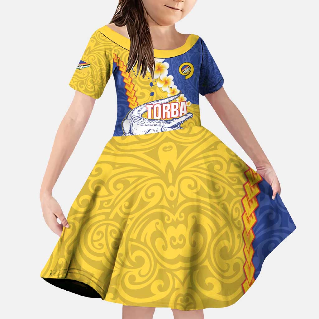 Torba Province Family Matching Short Sleeve Bodycon Dress and Hawaiian Shirt Vanuatu Pattern Crocodile - Plumeria Flag Color LT14 Daughter's Dress Yellow - Polynesian Pride