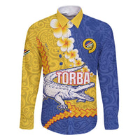 Torba Province Family Matching Short Sleeve Bodycon Dress and Hawaiian Shirt Vanuatu Pattern Crocodile - Plumeria Flag Color LT14 Dad's Shirt - Long Sleeve Yellow - Polynesian Pride