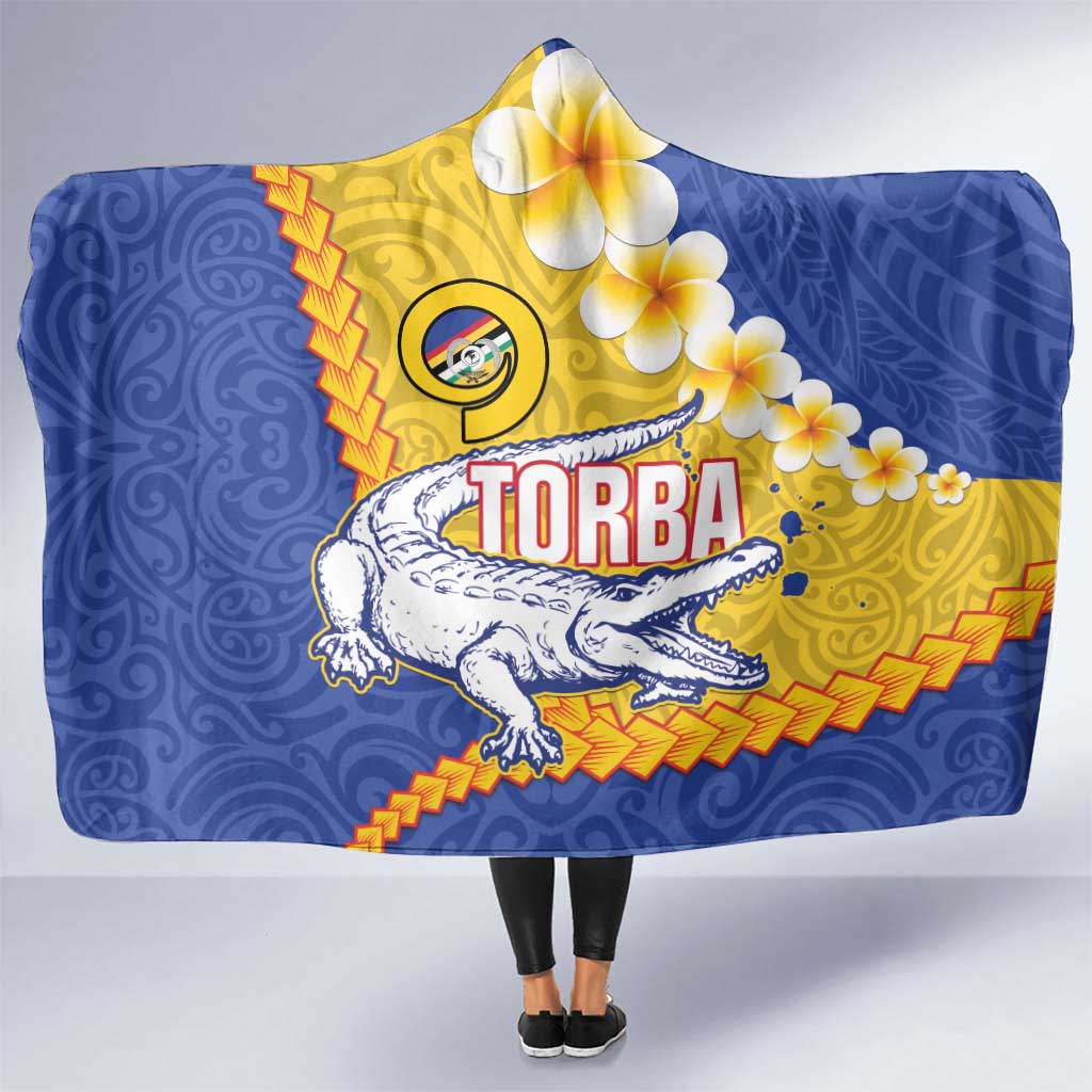 Torba Province Hooded Blanket Vanuatu Pattern Crocodile - Plumeria Flag Color