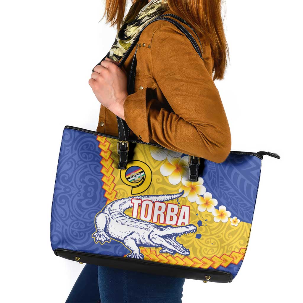 Torba Province Leather Tote Bag Vanuatu Pattern Crocodile - Plumeria Flag Color LT14 Yellow - Polynesian Pride