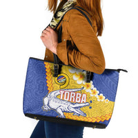 Torba Province Leather Tote Bag Vanuatu Pattern Crocodile - Plumeria Flag Color LT14 Yellow - Polynesian Pride