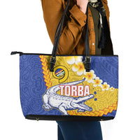 Torba Province Leather Tote Bag Vanuatu Pattern Crocodile - Plumeria Flag Color LT14 - Polynesian Pride